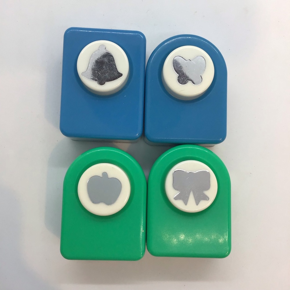 Set of four heavy duty craft paper punches, butterfly, bow, apple and bell